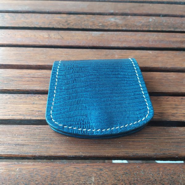 porte monnaie en cuir bleu iguane